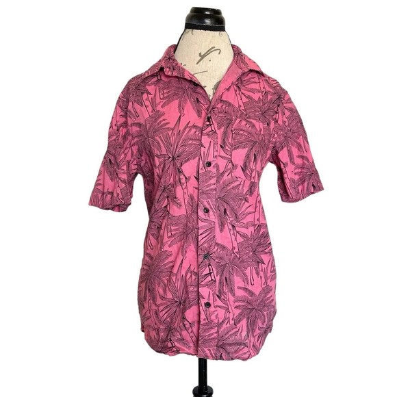 L.o.g.g. Womens Button down Shirt Size XS Pink Palms Print Hawaiian Tropical - Picture 4 of 12